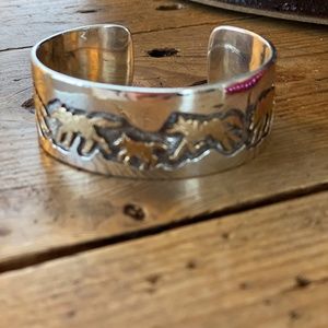 Dina Huntinghorse Wolf and Wolf Cub Gold and Sterling Silver cuff